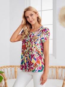 EMERY ROSE 印花花瓣袖上衣 - 彩色 - 查看 5