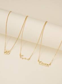 3入組巨蟹座字母墜飾項鍊 - 金黃色 - 查看 2