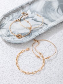 4pcs Leaf & Heart Decor Bracelet - Yellow Gold - View 6