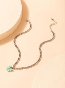 Butterfly Pendant Necklace - Green - View 4