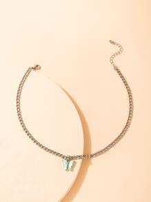 Butterfly Pendant Necklace - Green - View 3