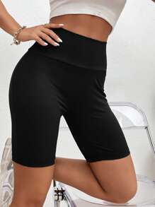 Chiquease 寬腰帶羅紋針織騎行褲