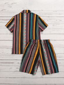 SHEIN Boys Geo Print Shirt & Shorts - Multicolor - View 2