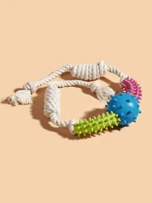 1pc Pet Chewing Rubber Rope Toy (Including Spiked Ring & Ball, Random Color Combination) For Small Dogs, Used For Grinding Teeth And Boredom Relief - Multicolor - View 6