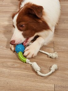 1pc Pet Chewing Rubber Rope Toy (Including Spiked Ring & Ball, Random Color Combination) For Small Dogs, Used For Grinding Teeth And Boredom Relief - Multicolor - View 5