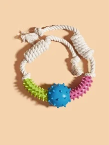 1pc Pet Chewing Rubber Rope Toy (Including Spiked Ring & Ball, Random Color Combination) For Small Dogs, Used For Grinding Teeth And Boredom Relief - Multicolor - View 7