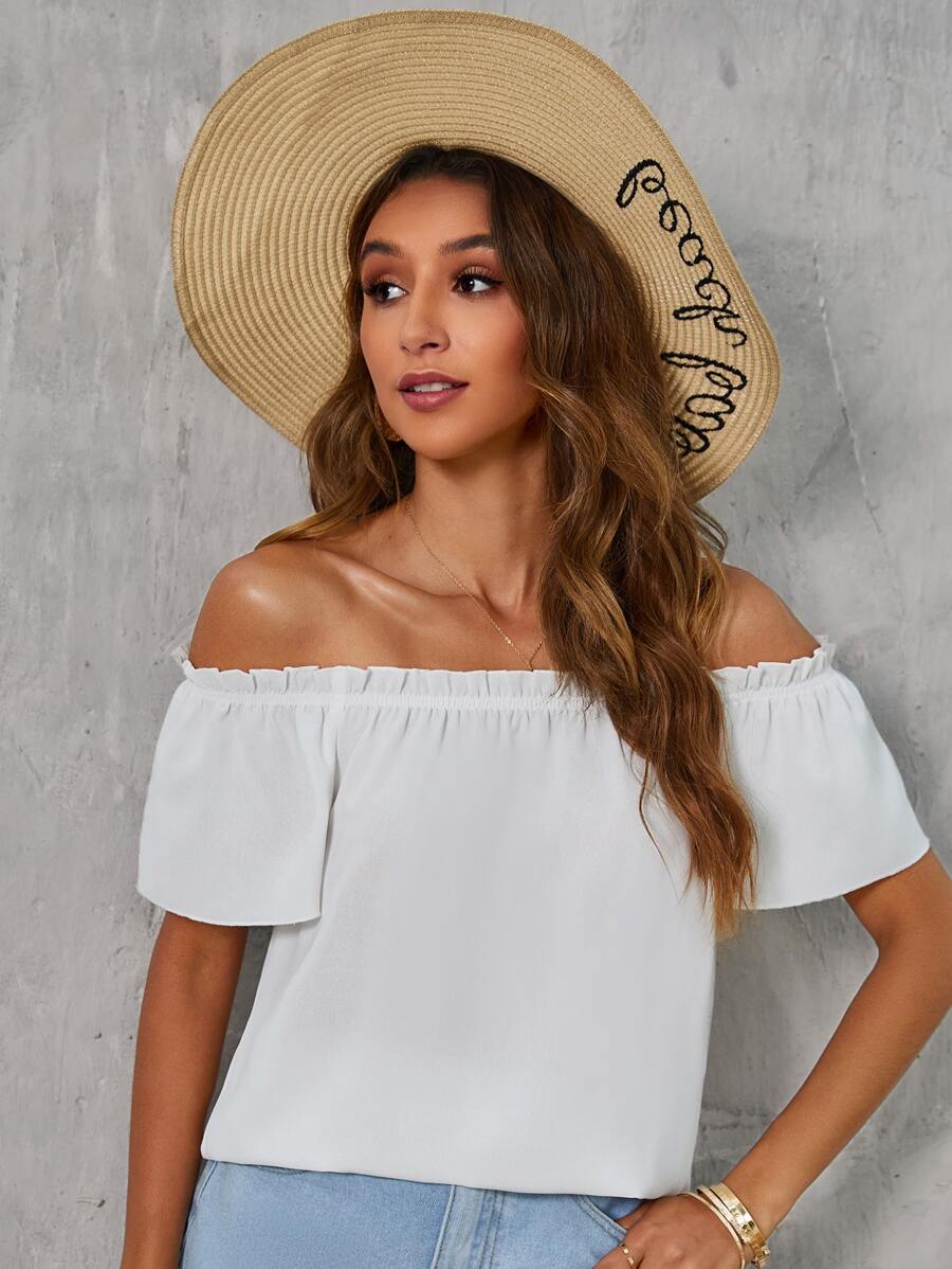 Blusa de hombros descubiertos ribete fruncido - Blanco - Ver 1