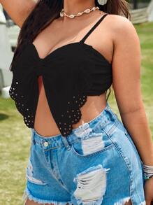 SHEIN Swim Curve Top bikini ribete en abanico - Negro - Ver 4