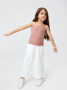 SHEIN Toddler Girls Lettuce Trim Rib-knit Cami Top - Dusty Pink - View 4