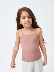 SHEIN Toddler Girls Lettuce Trim Rib-knit Cami Top - Dusty Pink - View 5