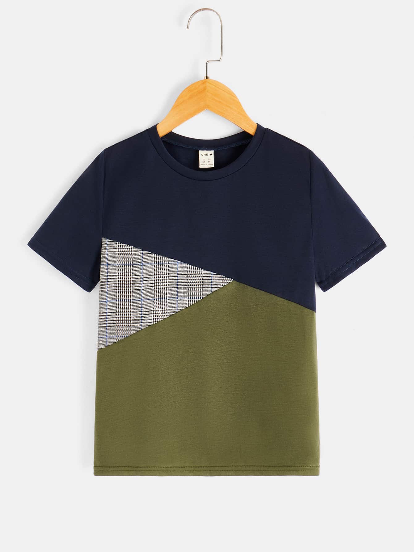 SHEIN Boys Glen Plaid Colour Block Tee - Multicolor - View 1