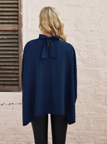 Blusa con cordón trasero de manga murciélago - Azul Marino - Ver 2