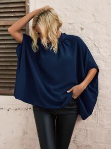 Blusa con cordón trasero de manga murciélago - Azul Marino - Ver 3