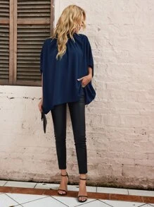 Blusa con cordón trasero de manga murciélago - Azul Marino - Ver 4