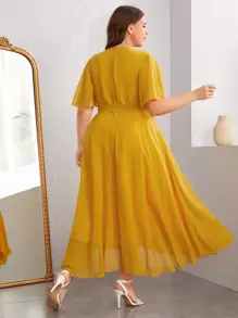 SHEIN Clasi Plus Butterfly Sleeve Keyhole Neck High Low Hem Belted Dress