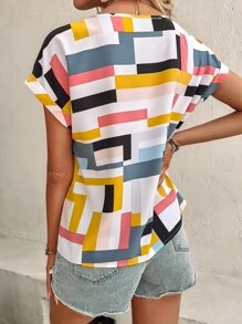 SHEIN LUNE 幾何印花蝙蝠袖襯衫 - 彩色 - 查看 2