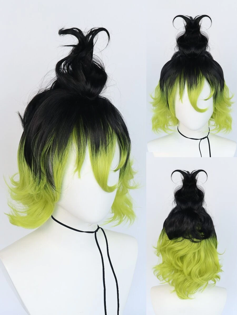 1pc Short Curly Cosplay Synthetic Wig With Bangs & 1pc Wig Cap - Multicolor - View 1