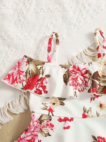 SHEIN Baby Girl Floral Ruffle Hem Cold Shoulder Dress - Multicolor - View 4