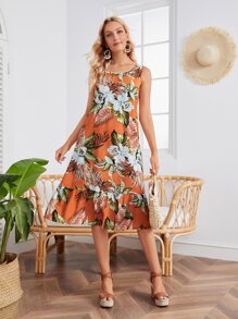 EMERY ROSE Tropical Print Ruffle Hem Smock Dress - Multicolor - View 3