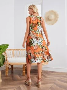 EMERY ROSE Tropical Print Ruffle Hem Smock Dress - Multicolor - View 2