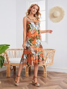 EMERY ROSE Tropical Print Ruffle Hem Smock Dress - Multicolor - View 1