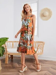 EMERY ROSE Tropical Print Ruffle Hem Smock Dress - Multicolor - View 5