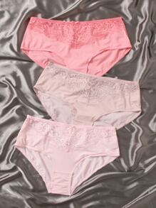 3入組花卉圖案蕾絲拼接內褲 - 彩色 - 查看 1