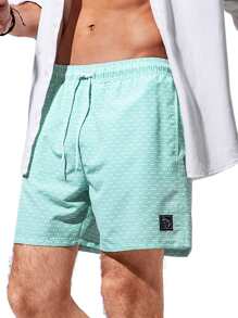 Manfinity Men Allover Geo Print Drawstring Waist Swim Trunks - Mint Blue - View 5