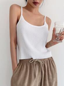 DAZY Solid Ribbed Cami Knit Top - White - View 1