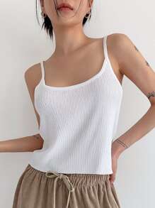 DAZY Solid Ribbed Cami Knit Top - White - View 6