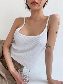 DAZY Solid Ribbed Cami Knit Top - White - View 7