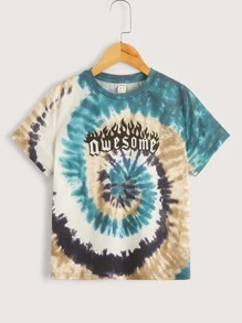 SHEIN 男孩紮染火和字母圖案T恤 - 彩色 - 查看 1