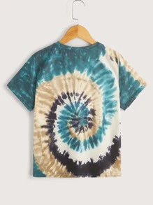 SHEIN 男孩紮染火和字母圖案T恤 - 彩色 - 查看 2