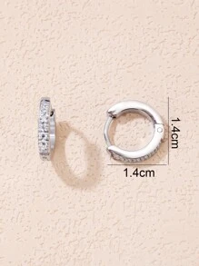 對時尚銀色方晶鋯石不鏽鋼圈形耳環 - 銀色 - 查看 4