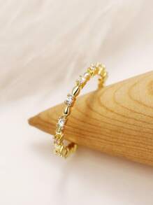 1枚优雅立方氧化锆戒指，女士情人节礼物，结婚订婚首饰，送给妈妈的礼物，母亲节礼物 - 金黃色 - 查看 3