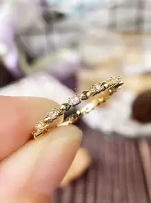 1枚优雅立方氧化锆戒指，女士情人节礼物，结婚订婚首饰，送给妈妈的礼物，母亲节礼物 - 金黃色 - 查看 7