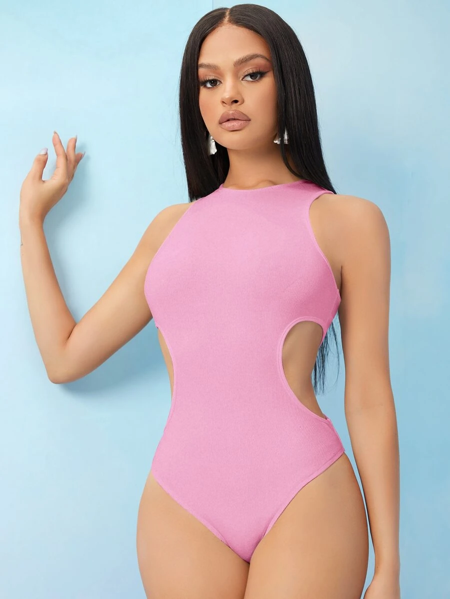 SHEIN SXY Áo liền quần ôm nữ Cắt ra màu trơn Giải trí - Màu Hồng baby - Xem 1