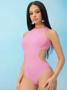 SHEIN SXY Áo liền quần ôm nữ Cắt ra màu trơn Giải trí - Màu Hồng baby - Xem 3