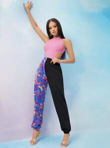 SHEIN SXY Áo liền quần ôm nữ Cắt ra màu trơn Giải trí - Màu Hồng baby - Xem 4