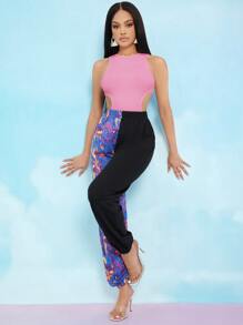 SHEIN SXY Áo liền quần ôm nữ Cắt ra màu trơn Giải trí - Màu Hồng baby - Xem 6