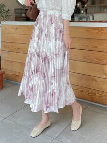 DAZY High Waist Floral Print Pleated Skirt - Multicolor - View 1