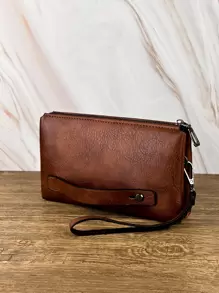 HOVI'S Mode Herren Clutch Geldbörse Geschäft Große Kapazität Clutch Handtasche Handy Tasche Doppelfach Reißverschluss Lang Geldbörse Clutch Tasche, perfektes Geschenk für Männer - Braun - Übersicht 2