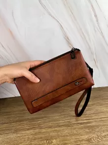 HOVI'S Mode Herren Clutch Geldbörse Geschäft Große Kapazität Clutch Handtasche Handy Tasche Doppelfach Reißverschluss Lang Geldbörse Clutch Tasche, perfektes Geschenk für Männer - Braun - Übersicht 3