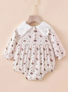 嬰兒提花蕾絲荷葉邊領口小碎花連身背心 - 彩色 - 查看 2