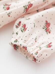 嬰兒提花蕾絲荷葉邊領口小碎花連身背心 - 彩色 - 查看 3