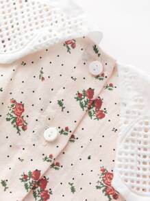 嬰兒提花蕾絲荷葉邊領口小碎花連身背心 - 彩色 - 查看 4