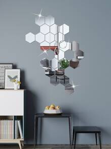 12入組鏡面牆貼六角牆藝術貼紙DIY家居裝飾亞克力瓷磚貼紙
