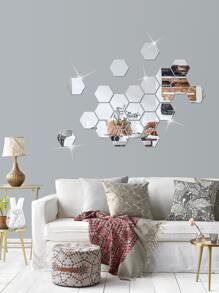 12入組鏡面牆貼六角牆藝術貼紙DIY家居裝飾亞克力瓷磚貼紙