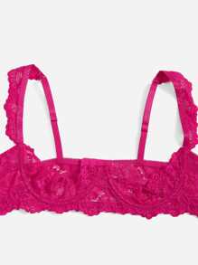 FloralLove Cut-out Lace Underwire Lingerie Set - Hot Pink - View 5