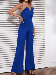 Zip Back Flare Leg Tube Jumpsuit - Royal Blue - View 6